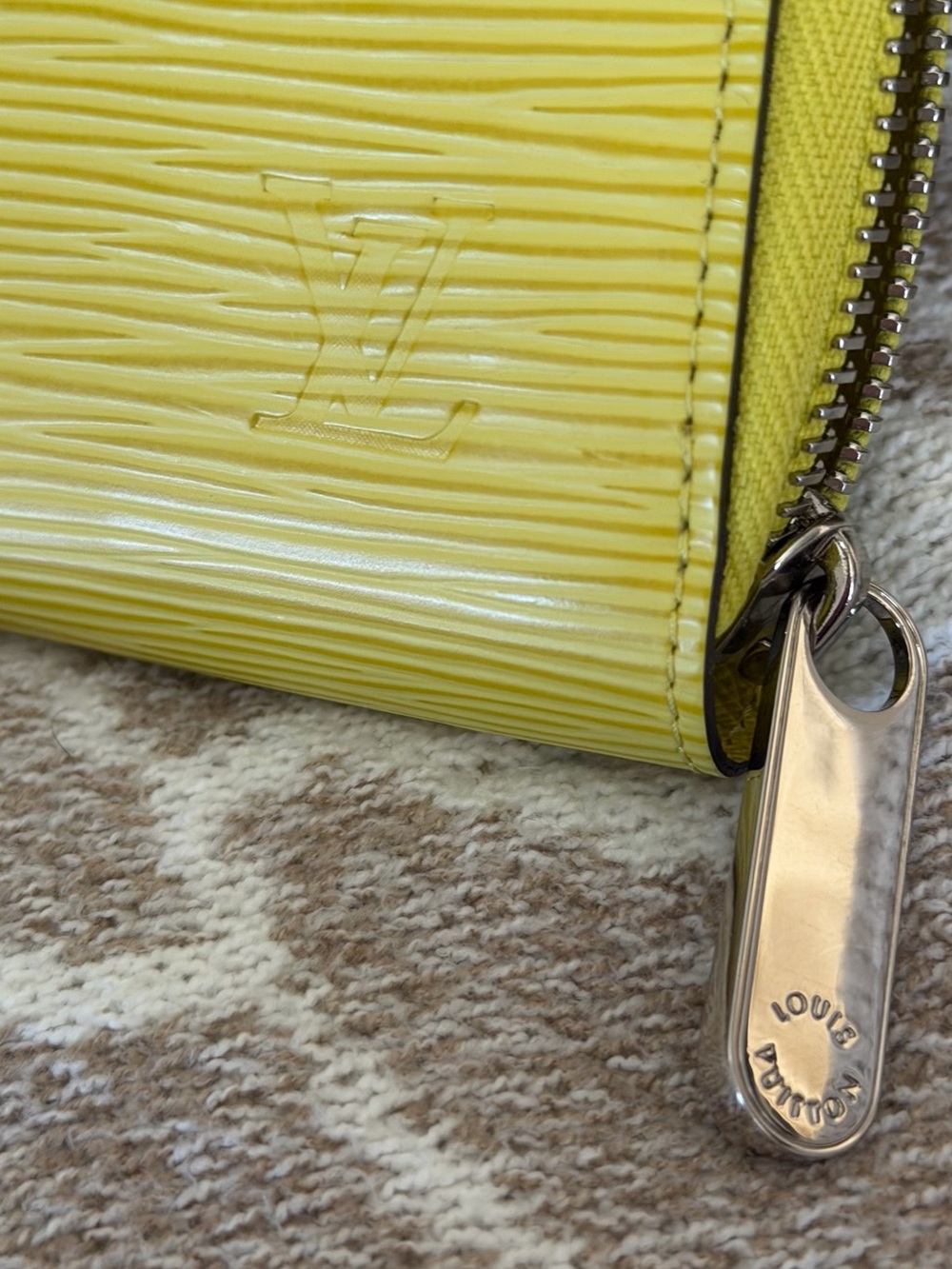 Louis Vuitton Yellow Epi Leather Zip Wallet with Silver Hardware